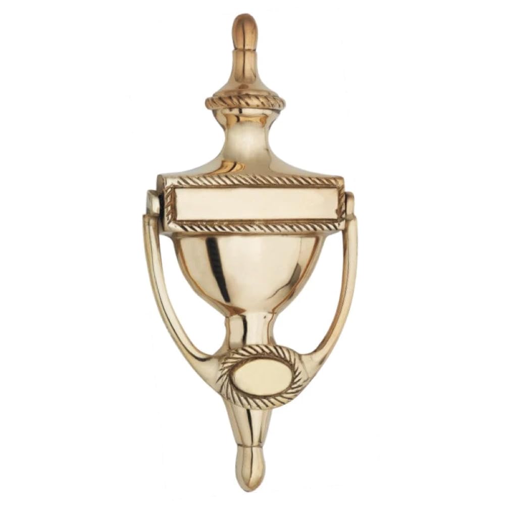 EuroArt Urn Style Door Knocker, Solid Metal, Decorative, Traditional Design, Front Door Hardware (Polished Brass, Geo-200mm)