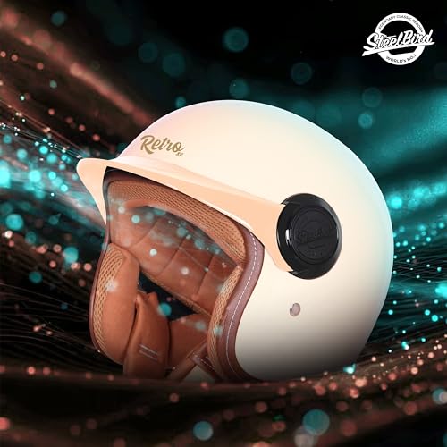 Image of Steelbird SBH 65 Retro 3.0 DOT and ISI Certified Open Face Helmet for Men and Women (X-Large 620 MM,Glossy Coral Peach)