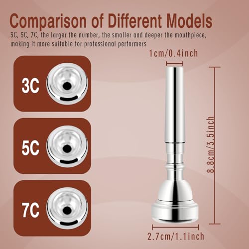 EastRock 3C 5C 7C Set Trumpet Mouthpiece Silver Plated Bb Trompeta Mouthpiece Trumpet Instrument Accessories Vacuum Packed