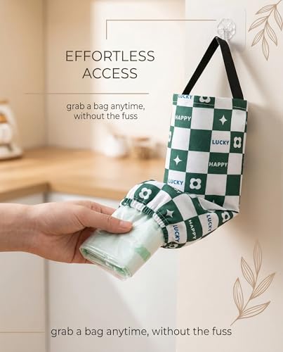Miniatura 4 de Yipfen 2 Piezas Guarda Bolsas De Tela Con 2 Ganchos Adhesivos, Dispensador De Bolsas De Plástico Para Cocina Y Hogar, Organizador Ahorra Espacio En Café Y Verde Oscuro