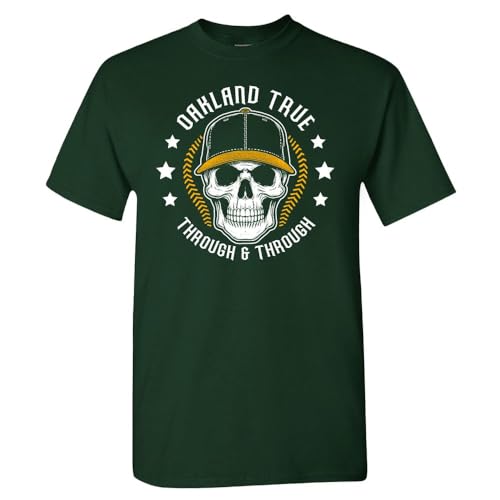 Oakland True Through & Through Men's Skull T-Shirt for Oakland Fans (Forest Green Shirt,L)