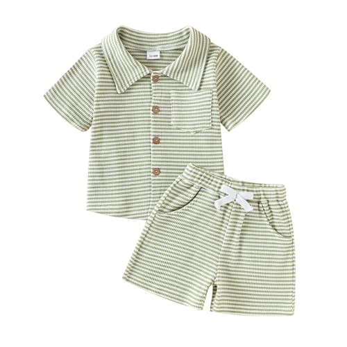 Aenbilo 12-18 Month Boy Clothes Summer Outfit Striped Shirt Shorts Green