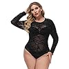 Hanna-Nikole-Womens-Plus-Size-See-Through-Bodysuit-Sheer-Long-Sleeve-Jumpsuit Hanna Nikole Women Plus Size Bodysuit Long Sleeve Leotard Top Basic Stretchy Jumpsuit 18W