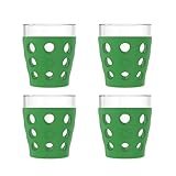 Lifefactory 10-Ounce Beverage Glasses with Protective Silicone Sleeves, 4-Pack, Grass Green