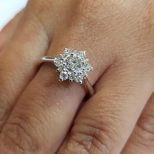 14K Gold Plated Shiny Snowflake Halo CZ Engagement Rings for Women's,Diamond Flower Cubic Zirconia Wedding Bands Promise Ring Jewelry Gift for Her Size 10#4