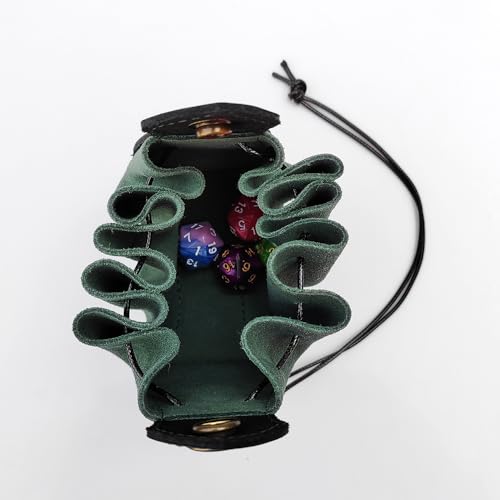 Image of Black & Green Celtic Tree DND Gifts Dice Bag - Tray with Drawstring & Button Genuine Leather Dice Pouch Storage Bag for d&d Dices Jewelry Coin & Small Accessories