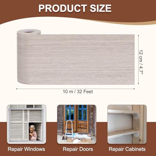 Image of MECCANIXITY Wood Grain Repair Tape, 5 Inch x 33 Feet Self Adhesive Wood Grain Tape Multi-Purpose Wallpaper Border Trim for Furniture Floors Windows Doors Tables Home DIY Projects, Light Gray