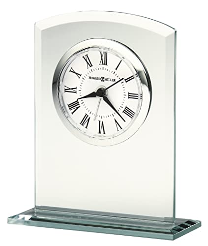 Howard Miller Medina Table Clock 645-716 – Curved Beveled Glass, Shatter Resistant Convex Crystal, Black Hands & Roman Numerals, Modern Home Décor, Quartz, Alarm Movement #TOP25