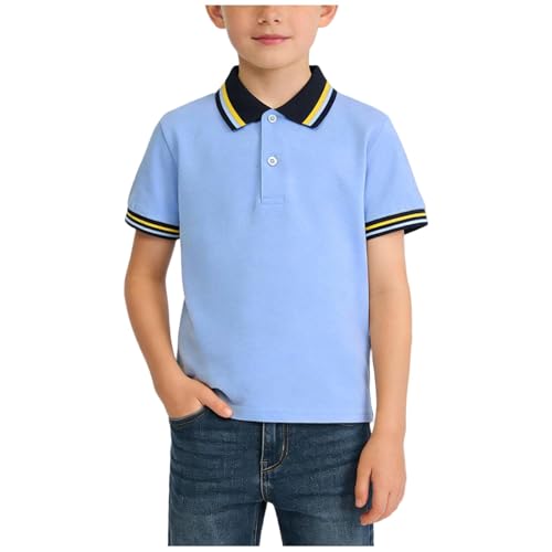 Blue Boy's Short-Sleeve Active Performance Polo Shirts School Polo Shirt Children Girls Plain School Uniform Summer Tee Tops 14-15 Years