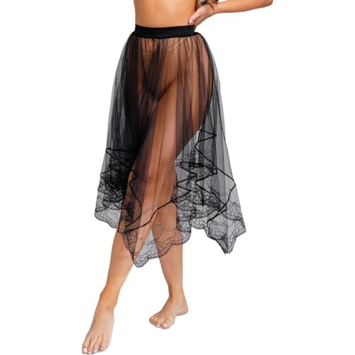 Yartina Sheer Mesh Skirt for Women Lace Trim Tulle Cover Up Skirt See-Through Layering Midi Tulle Overlay Skirt Extender3