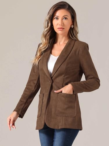 Allegra K Faux Suede Blazer for Women's Lapel Collar One Button Dressy Suit Jacket4