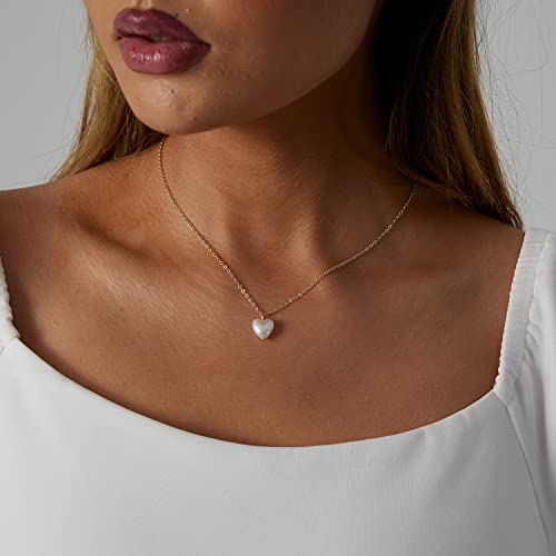 Beriso Pearl Necklaces For Women Dainty 14K Gold Plated Chain Love Pearl Pendant Necklace Heart Shape Floating Pearl Pendant Necklaces Adjustable Delicate Jewelry Gift For Women Girl Friend Bridesmaid #TOP1