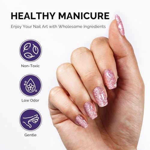 Image of MelodySusie Galaliver Pink Glitter Gel Nail Polish, 15ML Sparkly Light Pink Shimmer Gel Polish Soak Off UV LED Cured Long Lasting Gift for Women DIY Nail Design Nail Art Manicure X12