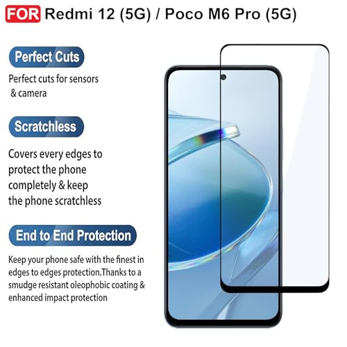 Image of DD SON Tempered Glass Screen Protector Compatible for Redmi 13 5G / Poco M6 Pro 5G / Redmi 12 5G /4G (11D) with Edge to Edge Coverage and Easy Installation kit,Black