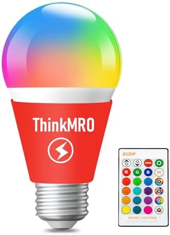 ThinkMRO RGBW Bulbs10W (85W Equivalent),A19 E26/27 Multiple Color Changing Light Bulb with Remote,LED Lamp Replace,Warm White,Dimmable Memory Function,Ideal Lighting for Home Decoration,Party,Gardens