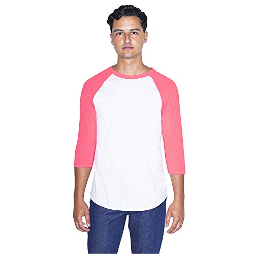 American Apparel Men's 50/50 Raglan 3/4 Sleeve T-Shirt, 2-Pack, White/Neon Heather Pink, 2X-Large