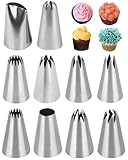 WINXMIN Set de 10 Boquillas de Repostería Profesionales Acero Inoxidable 304 Tamaño Reutilizable,Para Manga Pastelera - Decoración y Elaboración de Cupcakes, Tartas, Churros, Croquetas, Porras