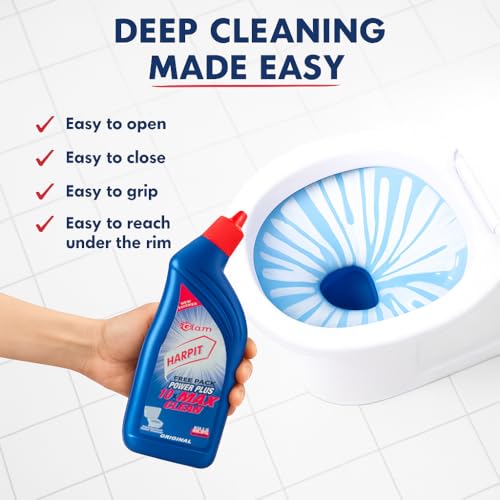 Image of Harpit Toilet Cleaner Liquid Original 10X Power Plus Clean 500ml (Pack of 5) | Disinfectant Toilet Bowl Cleaner | Kills 99.9% Germs | Removes Tough Stains, Limescale & Odour | Long Lasting Freshness