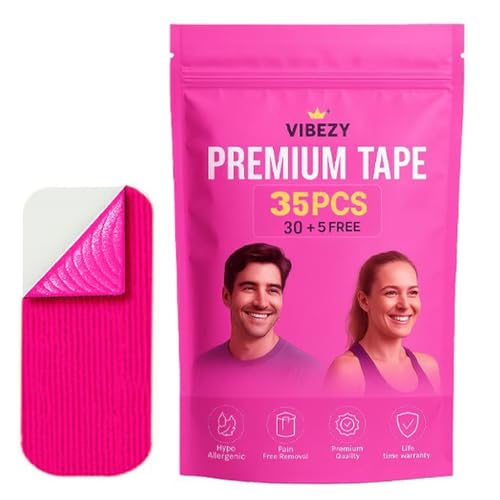 Vibezy 35 pcs Premium Tape – Painless Removal, Skin-Friendly & Residue-Free, Discreet Hold, – Versatile Adhesive Tape (Pink)