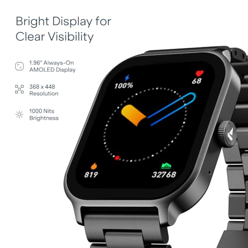 Image of boAt Ultima Ember 2 Smartwatch, 1.96 inch AMOLED Display, Ultra Bright 1000 nits Brightness, AOD, Personalized Fitness Nudges, Functional Crown, 100+ Sports Mode smartwatch for Men & Women (Steel Black)