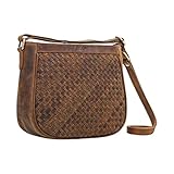STILORD 'Madita' Kleine Damen Handtasche Leder Vintage Schultertasche für Frauen geflochtene Umhängetasche für Freizeit Ausgehen City Party Echtleder, Farbe:vinto - braun