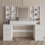 CIATRE 59' Makeup Vanity Desk with LED Lights & Mirror - Large Dressing Table with 8 Drawers, Open Shelves, Brightness Adjustable, White Vanity for Bedroom, Women, Girls