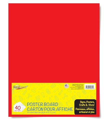 Red Poster Board, Premium 2-Sided 22x28 Poster Board for School Projects, Arts & Crafts, Water & Fade Resistant Posterboard for Signs & Presentations, 40 Count