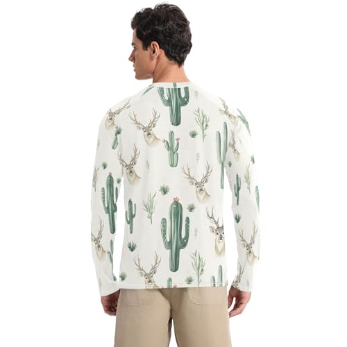 Bolaz Mens UV Protection Shirts Rash Guard Long Sleeve UPF 50+ Cactus Deer Grass Quick Dry S2