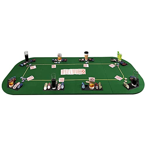 79 x 36 Inch Foldable Poker Table Top, Rectangular Poker Table Topper Green Felt with Chips Tray & Cup Holders, Professional Texas Hold’em Poker Table Mat with Carrying Bag for Card Casino Games