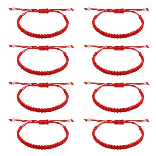 Filo Rosso Del Destino, 8 Pezzi Filo Rosso Braccialetto Corda Rossa Braccialetti Fortunati Regolabile Per Amanti Maschili Femminili Genitori Bambini Elastico Braccialetto Amicizia Compleanno ﻿