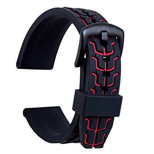 Ullchro Silicone Watch Strap Replacement Rubber Watch Band Waterproof Textured Men Women - 20mm, 22mm, 24mm Watch Bracelet with Brushed Stainless Steel Buckle Black (24mm, red)