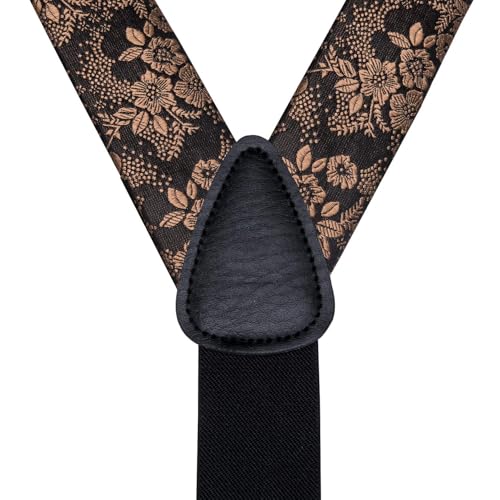 Image of Hi-Tie Men's Suspenders and Tie Set Silk Adjustable Elastic Y Braces with Strong 6 Clips Pocket Square Set