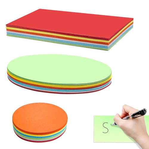 360 Stück Moderationskarten Set, 6 Farben, Metaplankarten in Rund, Oval und Rechteckig, Präsentationskarten für Präsentation, Vortrag, Büro und Schule