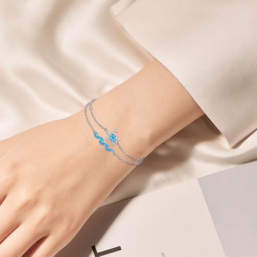 URONE Ocean Bracelet For Women 925 Sterling Silver Whale/Dolphin/Turtle/Octopus Bracelet Blue Opal Wave Bracelet Adjustable Beach Jewelry Gift for Women2