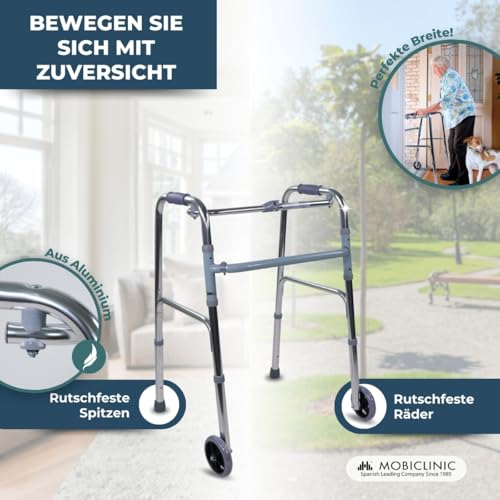 Gehhilfen Mobiclinic – Klappbare Aluminium-Gehhilfe mit Rädern