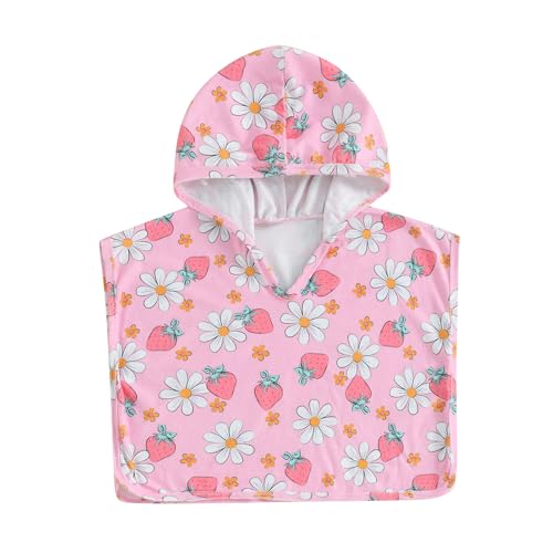 Doisbetthsay Toddler Beach Towel with Hood Kids Waffle Swim Cover Up Bath Towel Surf Poncho Boys Girls Hooded Beach Towel (Pink, 0-6 Months)