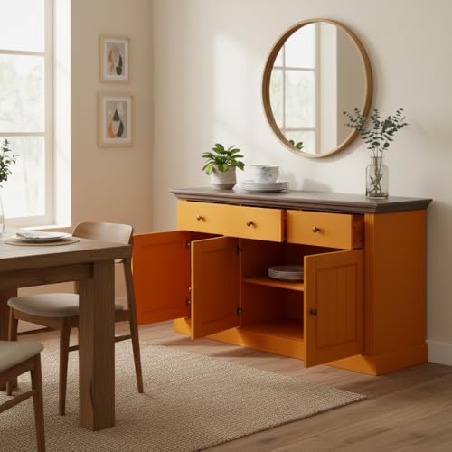 Image of APRODZ Solid Wood Alegre Sideboard Storage Cabinet for Living Room | Sunset Orange