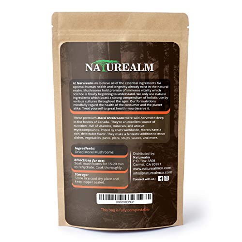 Naturealm Morel Mushrooms Wild-Harvested in Canada, Grade A+ Premium Clean Whole Dried Morels in Compostable Bag - 2oz.