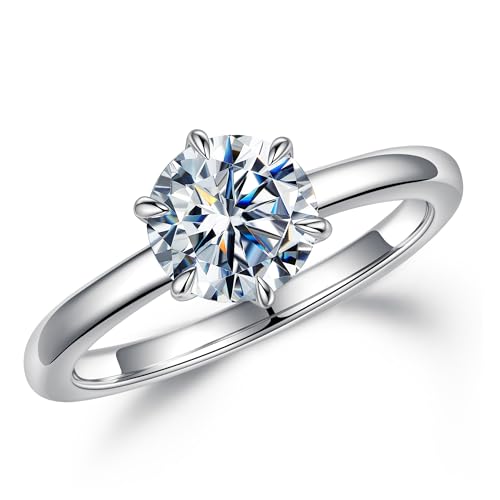 MOOSEA 2ct Moissanite Promise Ring - Round Cut Solitaire Moissanite Engagement Ring | 14K White Gold Vermeil Sterling Silver | Classic, White, Eye Clean, 1ct, 1 Stone