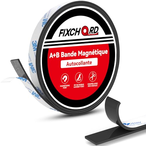 FIXCHORD Bande Magnetique Adhesive, Bande Magnétique Autocollante, Bande Aimantée Adhésive pour Moustiquaires, Rideaux de Fenêtre, DIY & Plus 2m*15mm