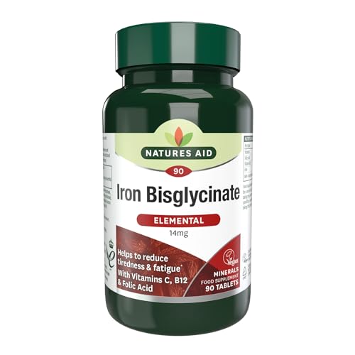 Natures Aid Iron Bisglycinate 14mg – 90 Vegan Tablets - Gentle, Non-Constipating Iron Supplement - Supports Energy, Red Blood Cells & Immunity - High Absorption - Gluten Free