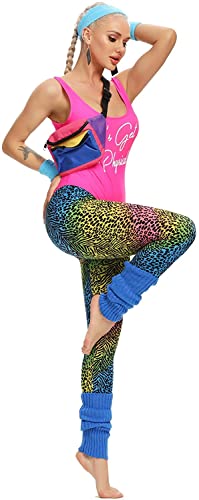 Miaiulia Womens 80S Workout Costume Outfit 80S Accessories Set Leotard Legging Earring Leg Warmers Headband Wristbands Let's Get Physical Pink S #TOP4