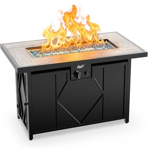 BALI OUTDOORS 42 inch Propane Fire Pit Patio Outdoor Fire Pit Table Large Black Firepits for Outside Rectangular