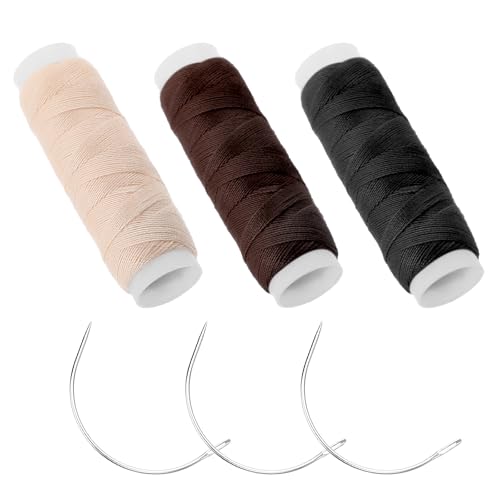 Lot de 6 aiguilles et fils à coudre pour aiguille à cheveux et fil pour tissage, outils professionnels d'extension de cheveux pour la fabrication de perruques, aiguilles incurvées en forme de C