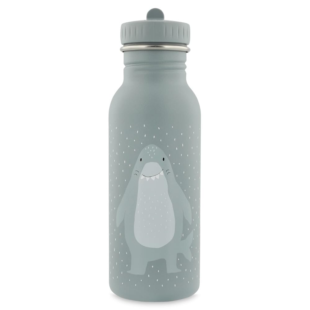 Trixie Drinking Bottle - Mr. Shark - 500ml Stainless Steel Water Bottle for Kids - Grey - Leakproof - Eco-Friendly and BPA-Free