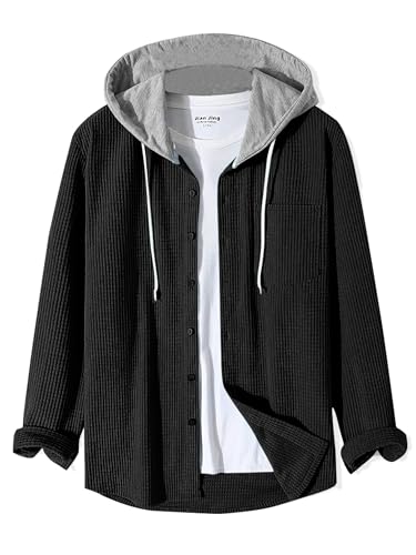 Image of Noble Monk Men's Solid Regular Fit Shirts| Shirt with Hood | Casual Wear for Men | Full Sleeve Shirt | Stylish Shirts for Men Red-Black