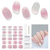 DUKASOU Semi Cured Gel Nail Strips, 28 pcs UV Gel Nail Stickers Full Nails Wraps for Women Home DIY Nails Art, UV Light Required(Pink Purple Rose)