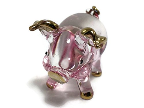 Tiny 1½" Tall Crystal Pink Pig Hand Blown Clear Glass Art Figurine Animals Farm Miniature Dollhouse Replica Collectible Decor Figure Gift #TOP3