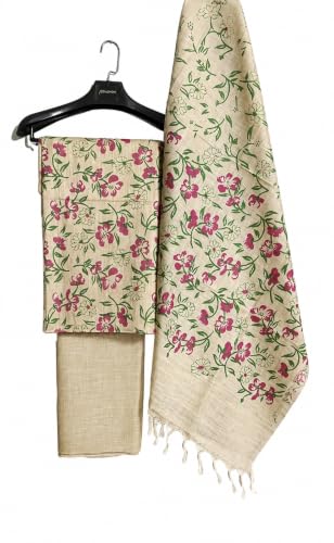 Image of HAIDER ALI Handloom Cotton Silk Screen Print Unstitched Suit Set for Women with Dupatta | Salwar Suit Dress Material for Women & Girls 01
