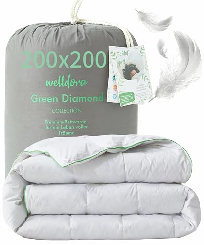 Welldora Komfort Bettdecke 200x200 Sommer | 100% Extraweiche Federn & Daunen | Fachärztlich geprüft Oeko-Tex Allergiker | Zertifiziert für Tierwohl | Dünne leichte Sommerdecke Daunendecke 200x200